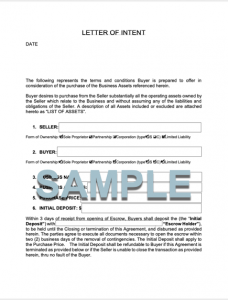 Restaurant for Sale LETTER OF INTENT TO PURCHASE FORM