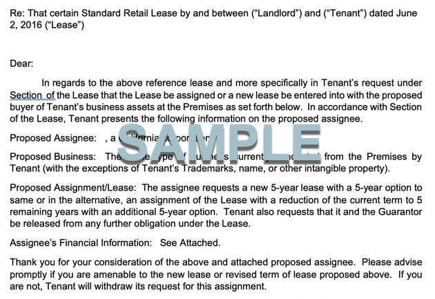 lease assignment request letter ontario